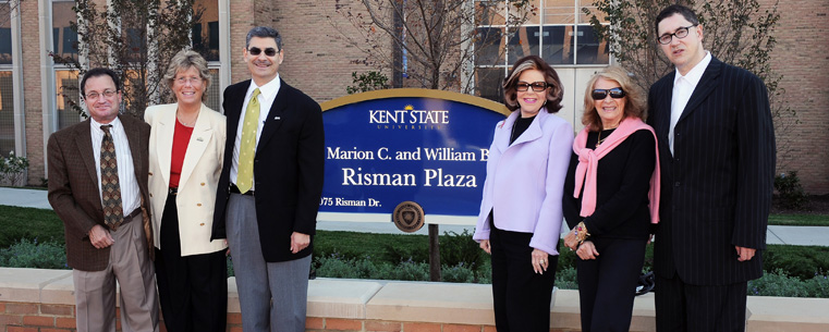 <p>Risman family members gather for a photo in the newly renovated Risman Plaza.</p>