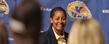 Danielle O'Banion, formerly associate head coach at Memphis, speaks during a press conference announcing her as head coach of the Kent State women's basketball team.