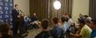 New Kent State head baseball coach Jeff Duncan speaks to the media and members of the baseball team during a press conference held at the Kent State University Hotel and Conference Center.