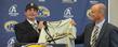 Kent State Director of Athletics Joel Nielsen (right) introduces new head baseball coach Jeff Duncan (left) during a press conference at the Kent State University Hotel and Conference Center in downtown Kent.