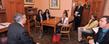 <p>Kent State students from the College of Business Administration, along with Trustee Richard Marsh (standing), meet with State Sen. Tom Sawyer in his office at the Ohio Statehouse.<br />
</p>