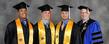 President Lester A. Lefton poses for photos with graduating members of the Kent State football team.<br />
<br />