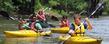 Kent State students make their way down the Cuyahoga River near downtown Kent in kayaks.