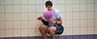 Kent State Dodgeball Club Captain Kyle Fitzpatrick is hit during a match in the Student Recreation and Wellness Center.