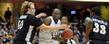 Kent State forward Justin Greene loses the handle during a drive to the basket in Kent State's win over Western Michigan, 76-72, in the quarterfinal game of the Mid-American Conference Tournament in Cleveland.