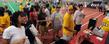 <p>Students wait in line for food at one of last year's Fan Experiences.</p>