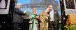 <p>President Lester A. Lefton, Cynthia Stillings and John Crawford (right) congratulate benefactor Roe Green after the official ribbon-cutting for the Roe Green Center for the School of Theatre and Dance.</p>