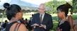 <p>Kent State University President Lester A. Lefton visits with students during the Pan-African Studies new student reception and cookout behind Ritchie Hall on the Commons.</p>