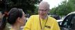 Kent State University President Lester A. Lefton wears his "Ask Me" button on freshman move-in day.