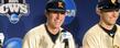 Kent State player Jimmy Rider laughs during a post-game press conference.