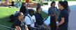 <p>A group of international students shares a laugh during lunch time in Risman Plaza.<br />
</p>