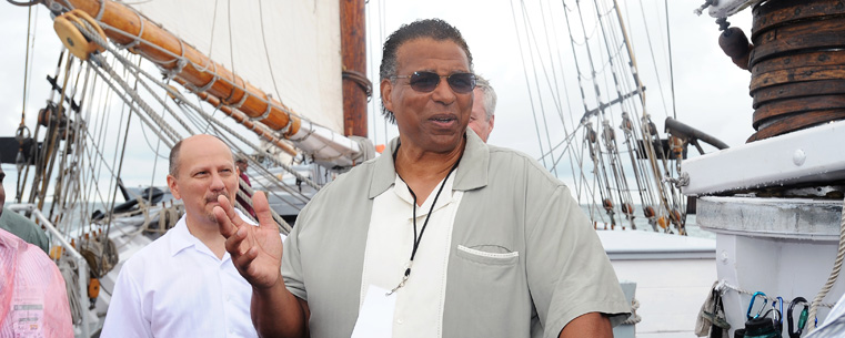 André Thornton, Kent State's first President's Ambassador, serves as a special guest at an event hosted by the university during the Tall Ships Festival in Cleveland.