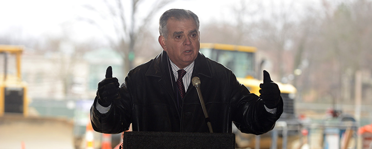 U.S. Transportation Secretary Ray LaHood speaks during a tour of PARTA’s new Kent Central Gateway multimodal transit center in downtown Kent.