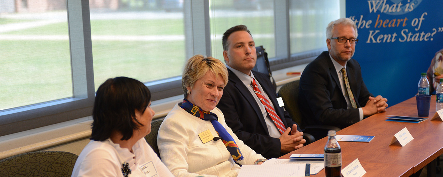 Kent State President Beverly Warren hears from members of the faculty and staff at the Ashtabula Campus during a listening session.