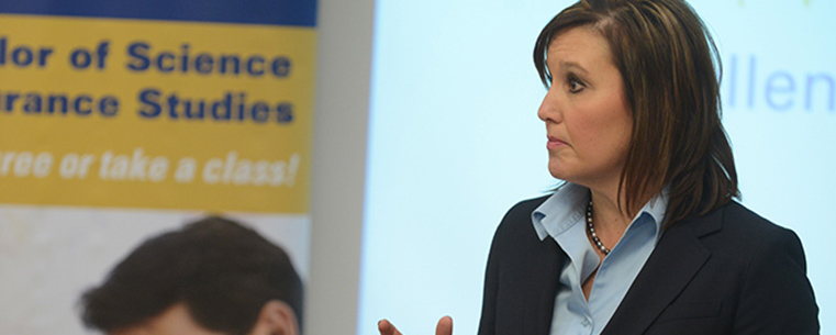 Ohio Lt. Gov. Mary Taylor speaks during a press conference at Kent State University about the insurance industry and the degree program offered by the university’s Salem Campus. The press conference highlighted Insuring Ohio Futures, the first effort in the nation designed to attract skilled workers to the insurance sector.