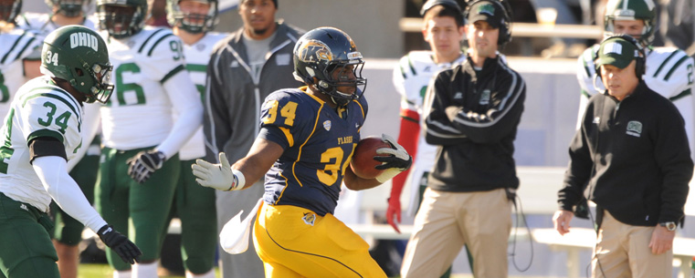 Flashes running back Traylon Durham, rushes for yards during the first half of their final home game versus Ohio University.