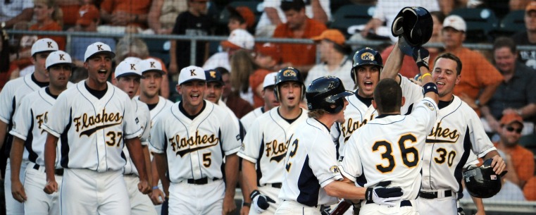 Kent State Golden Flashes celebrate another win as they advance to the 2011 NCAA Austin Regional Final.