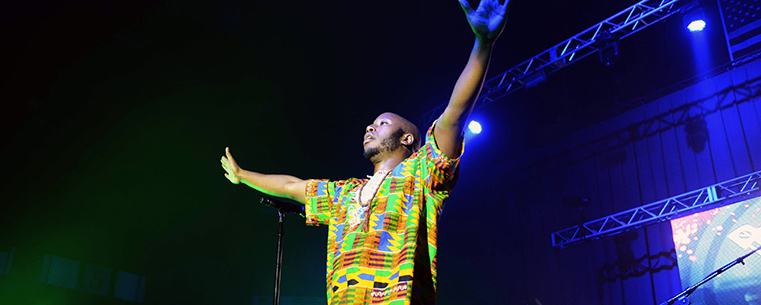 Fredua Boakye, lead singer of Bad Rabbits, performs in the Memorial Athletic and Convocation Center as part of FlashFest2013, an annual event for Kent State students.