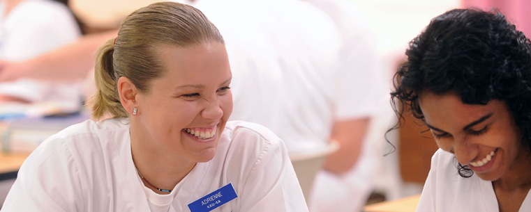 Students in Kent State's College of Nursing practice medical procedures during class in Henderson Hall.