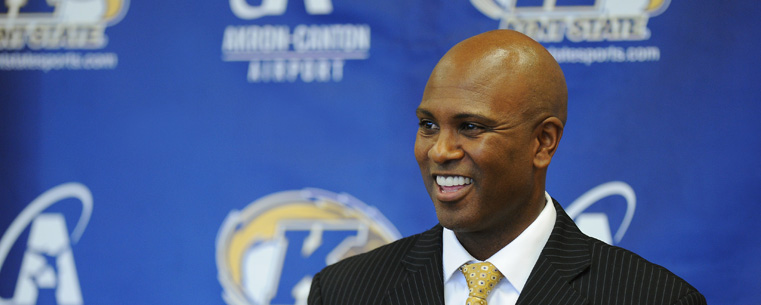 Darrell Hazell responds to a question from the media during the press conference in which he was named Kent State's 20th head football coach.