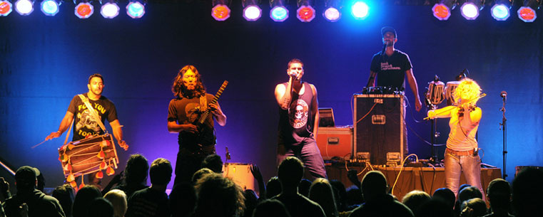 Delhi 2 Dublin performs in Manchester Field, on the campus of Kent State University, during the 2012 Kent State Folk Festival.