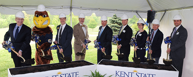 Kent State University President Lester A. Lefton joins Kent State University at Stark officials and distinguished guests during the official groundbreaking ceremony for the new Sciences Building at Kent State Stark.