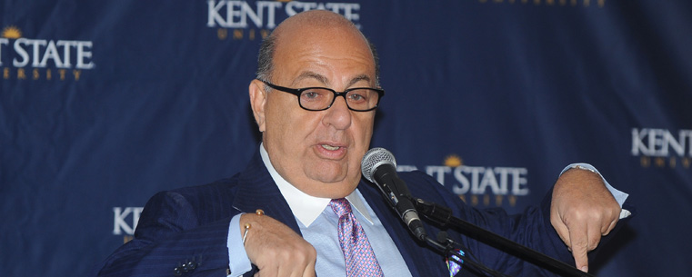 <p>Chairman and CEO of the Pizzuti Companies and Kent State alumnus Ron Pizzuti speaks during the Kent State University Hotel and Conference Center groundbreaking ceremony.<br />
</p>