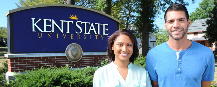 Kent State University students Brittney Yost and Nader Hassen appear in a new Kent State commercial that highlights what both the university and the city of Kent have to offer.