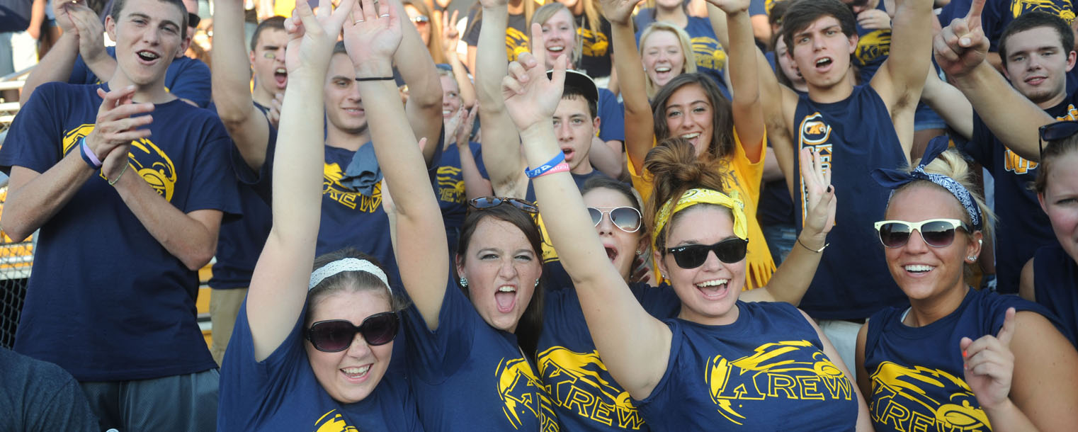 Kent State Golden Flashes fans celebrate a victory at the first home football game against Liberty University.