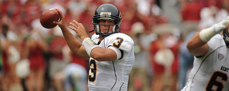 <p>Spencer Keith, Kent State’s starting quarterback, finds his target during the game against Alabama.</p>