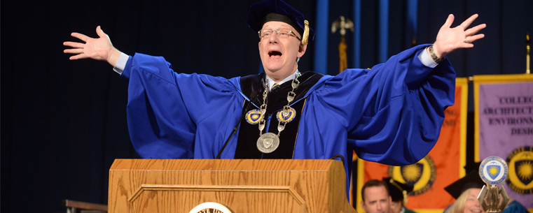 <p>Kent State President Lester A. Lefton welcomes graduates and their families to the Spring 2013 Commencement.<br />
</p>