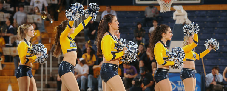 The Kent State Dance Team entertains the home crowd in the MAC Center during a home game.