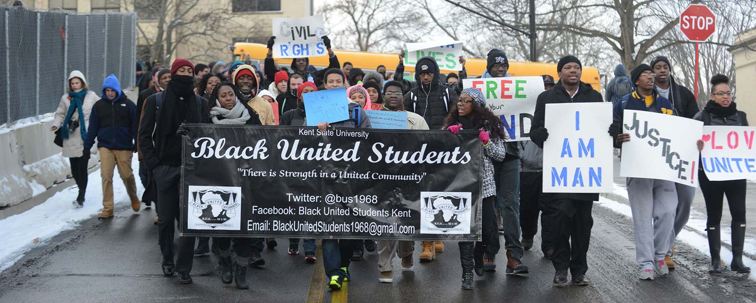 Kent State students, including members of Black United Students, as well as faculty and staff members participated in a march from Risman Plaza to Ritchie Hall as part of the university's Martin Luther King Jr. Celebration.