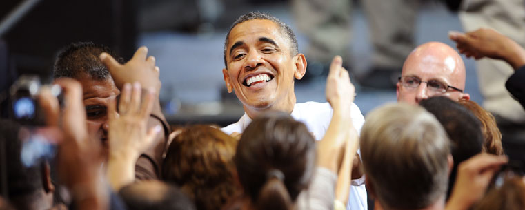 President Barack Obama greets supporters in the MAC Center at Kent State University.