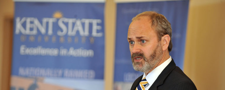 Dr. Todd Diacon speaks during a press conference introducing him as the new senior vice president for academic affairs and provost at Kent State University.