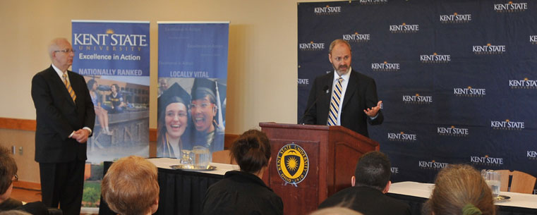 Dr. Todd Diacon speaks during a press conference introducing him as the new senior vice president for academic affairs and provost at Kent State University.