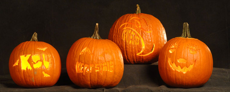 Jack o' lanterns sporting a Kent State design