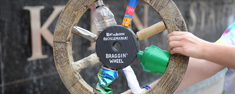 <p>Kent State retains possession of the Braggin' Wheel for a second consecutive year in a RecycleMania contest against the University of Akron.</p>