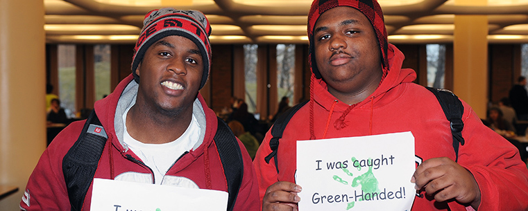 Kent State students are rewarded after making use of the university’s recycling bins around campus during this year’s RecycleMania. Once a student recycled a product, they received a prize from the RecycleMania Committee.