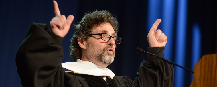 <p>Kent State alumnus Jeff Richmond gives the address at the morning commencement ceremony.<br />
</p>