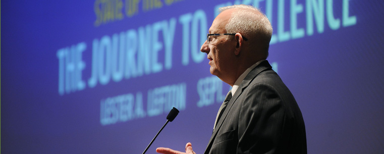 President Lester A. Lefton presents &quot;The Journey to Excellence,&quot; his fifth State of the University address, in the Kiva.