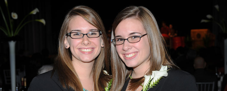 Twin sister scholarship recipients Audrianna (left) and Brittney Sisul were honored as part of the 2011 Founders Gala.