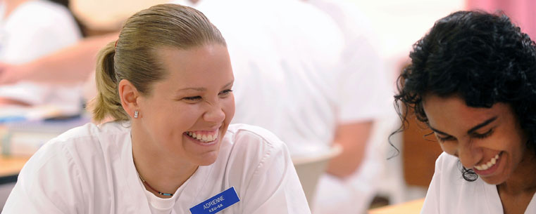 Kent State nursing students enjoy a group assignment during a class in Henderson Hall.