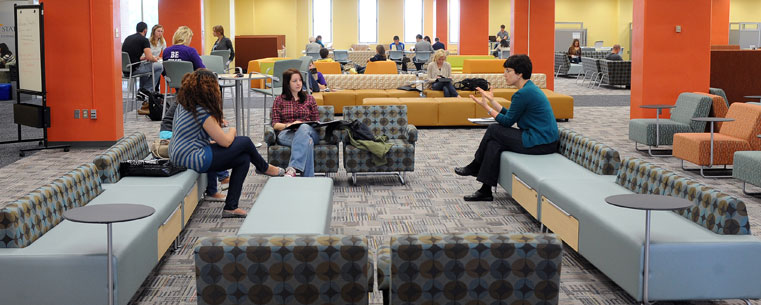 Kent State students form study groups in the Fab Fourth lounge during the first weeks of the fall semester.