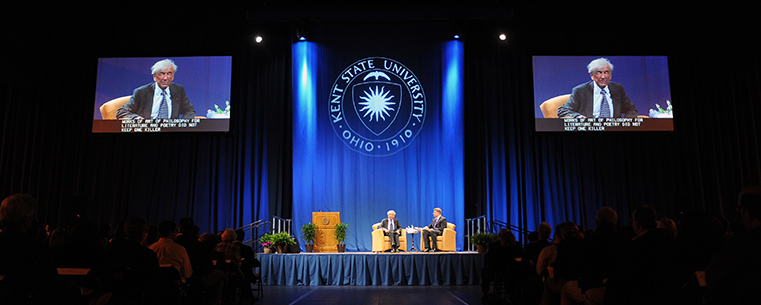 Nobel Peace Prize winner Elie Wiesel addressed a sold-out crowd of 5,100 people in the Memorial Athletic and Convocation Center.