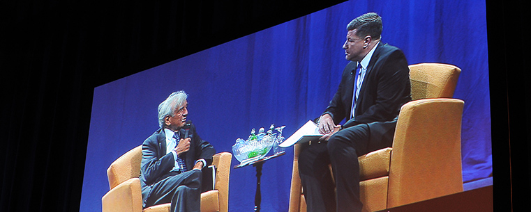 Display monitors broadcast the speech by Nobel Peace Prize winner and Boston University Professor Elie Wiesel at the second Kent State University Presidential Speaker Series in the Memorial Athletic and Convocation Center.