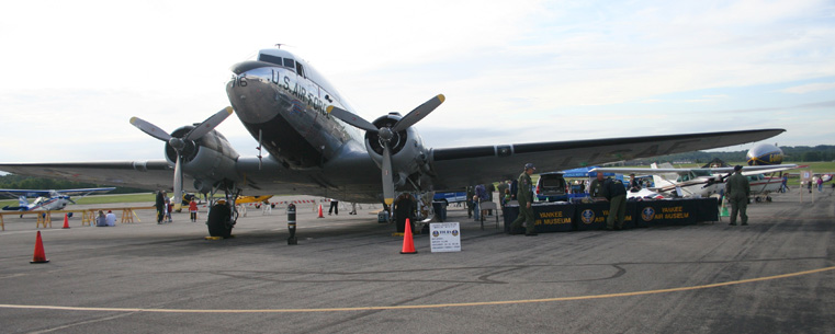 A Douglass DC-3/C-47 Cargo plane sits on the tarmac at the Kent State University Airport during a previous annual Aviation Heritage Fair.