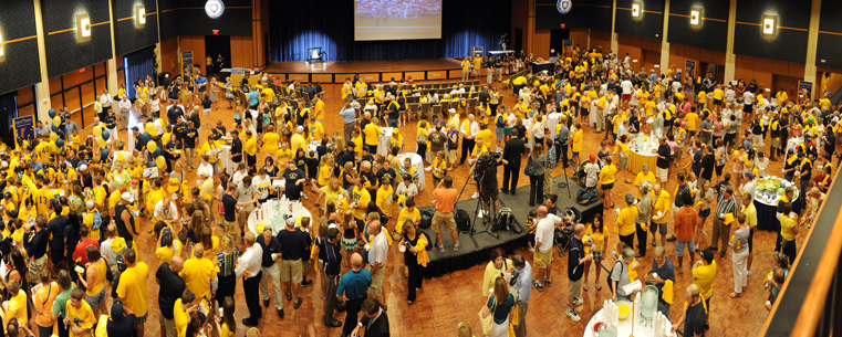 <p>The Student Center ballroom overflowing with fans during the Season of Champions Celebration held Thursday evening to honor the Golden Flashes Baseball team.</p>