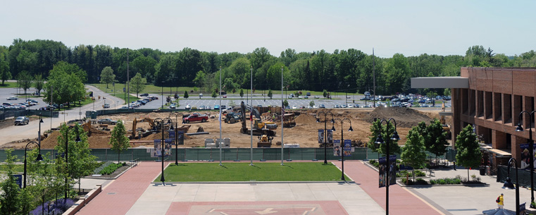 Work on the Student Green in front of the library and Kent Student Center is currently underway.