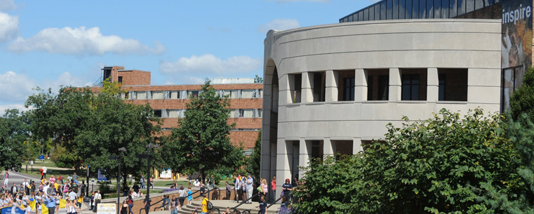 <p>With enrollment higher than ever, Kent State University's Esplanade, the pedestrian walkway through campus, bustles with activity between classes.</p>